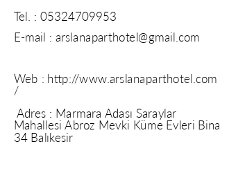 Arslan Apart Hotel iletiim bilgileri